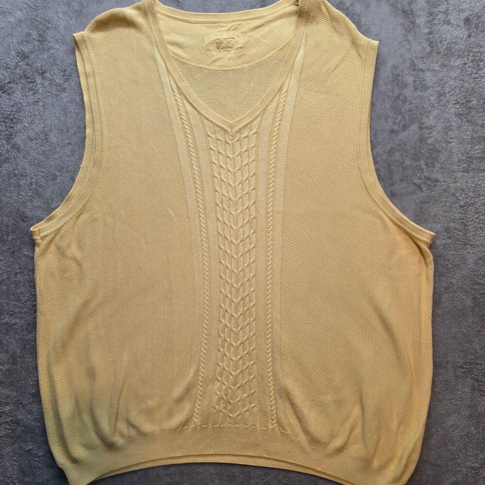 Cutter & Buck Sweater Vest Mens 2XLT Yellow V-Neck Cable Knit Golf Casual